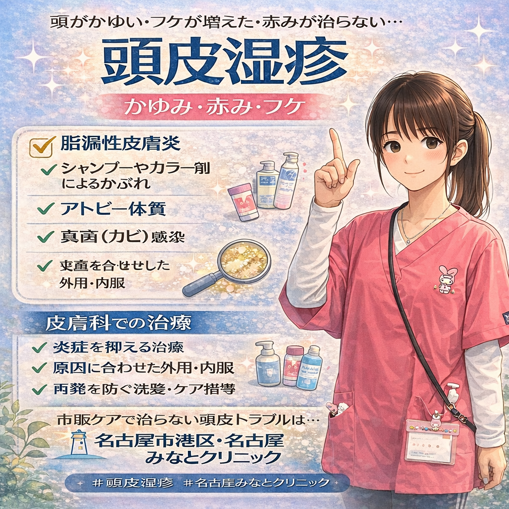 頭皮湿疹の治療｜かゆみ・赤み・フケを改善するために（名古屋市港区｜皮膚科・美容皮膚科 名古屋みなとクリニック）