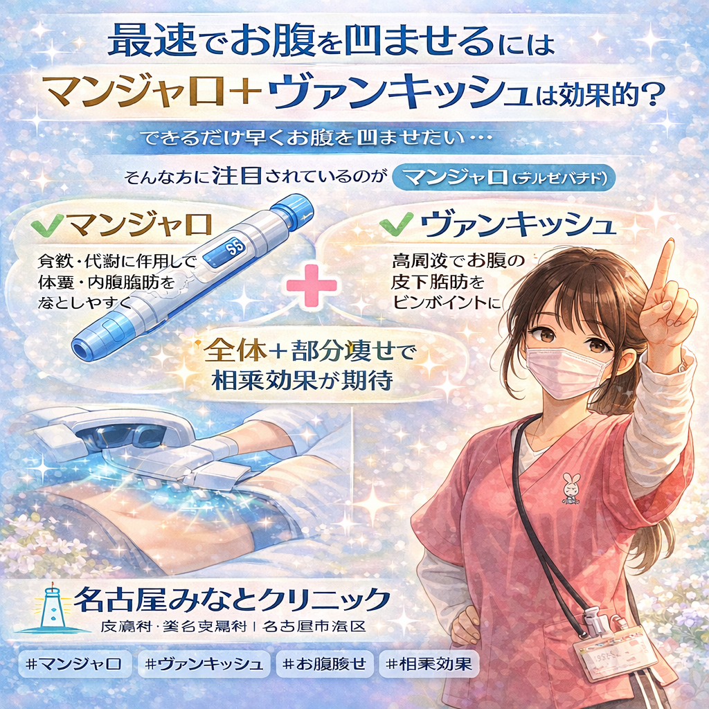 最速でお腹を凹ませるには「マンジャロ＋ヴァンキッシュ」は効果的？（名古屋市港区｜皮膚科・美容皮膚科 名古屋みなとクリニック）
