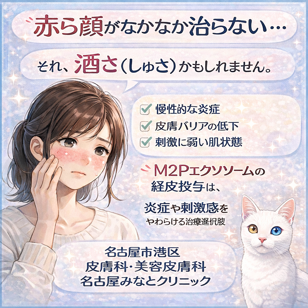 酒さ（赤ら顔）にエクソソーム（M2Pエクソソーム）の経皮投与は効果がある可能性がある？名古屋みなとクリニック