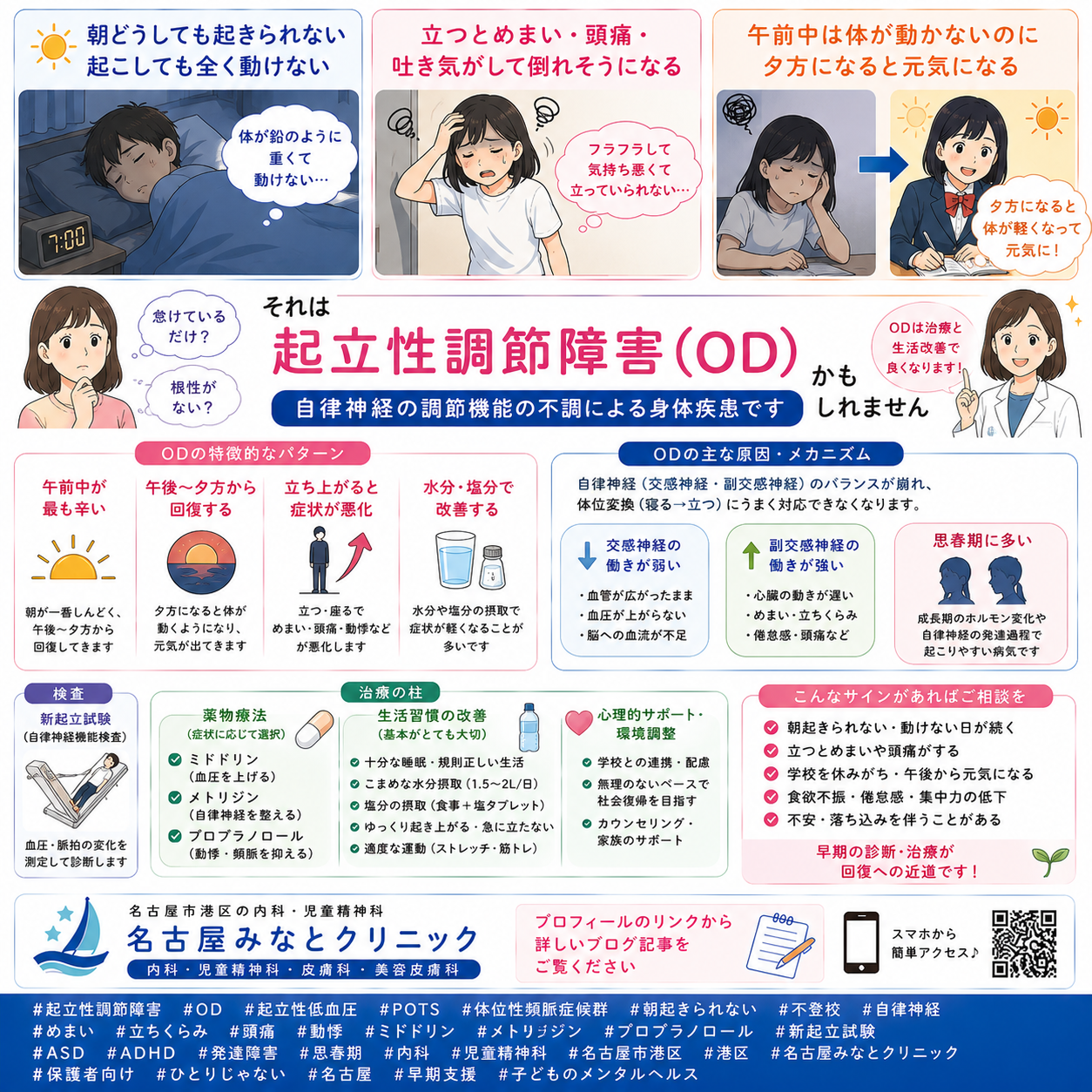子どもの起立性調節障害（OD）——「朝起きられない・立つとめまい・午前中が辛い」の原因と治療を名古屋みなとクリニック（名古屋市港区・内科・児童精神科）が詳しく解説