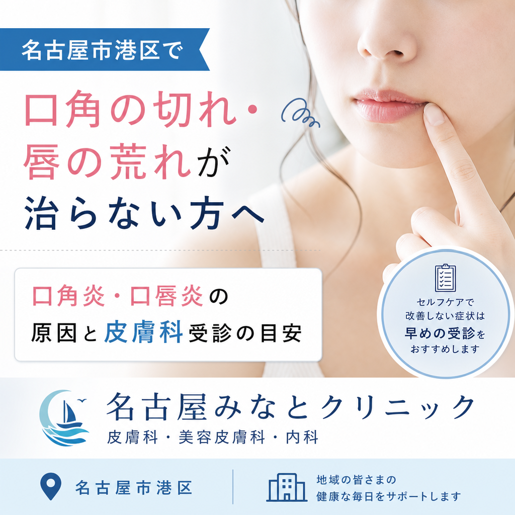 口角炎・口唇炎による口角の切れや唇荒れについて解説する名古屋市港区の皮膚科イメージ