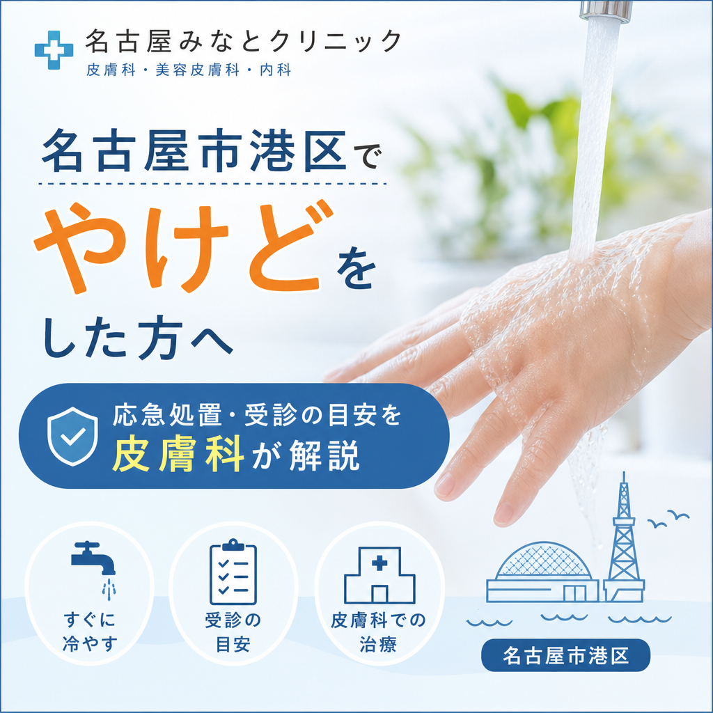 流水で冷やすやけどの応急処置を示すイメージ