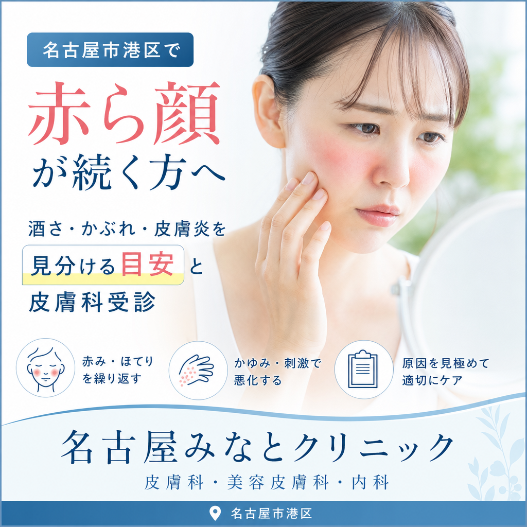 名古屋市港区で赤ら顔が続く方へ｜酒さ・かぶれ・皮膚炎を見分ける目安と皮膚科受診