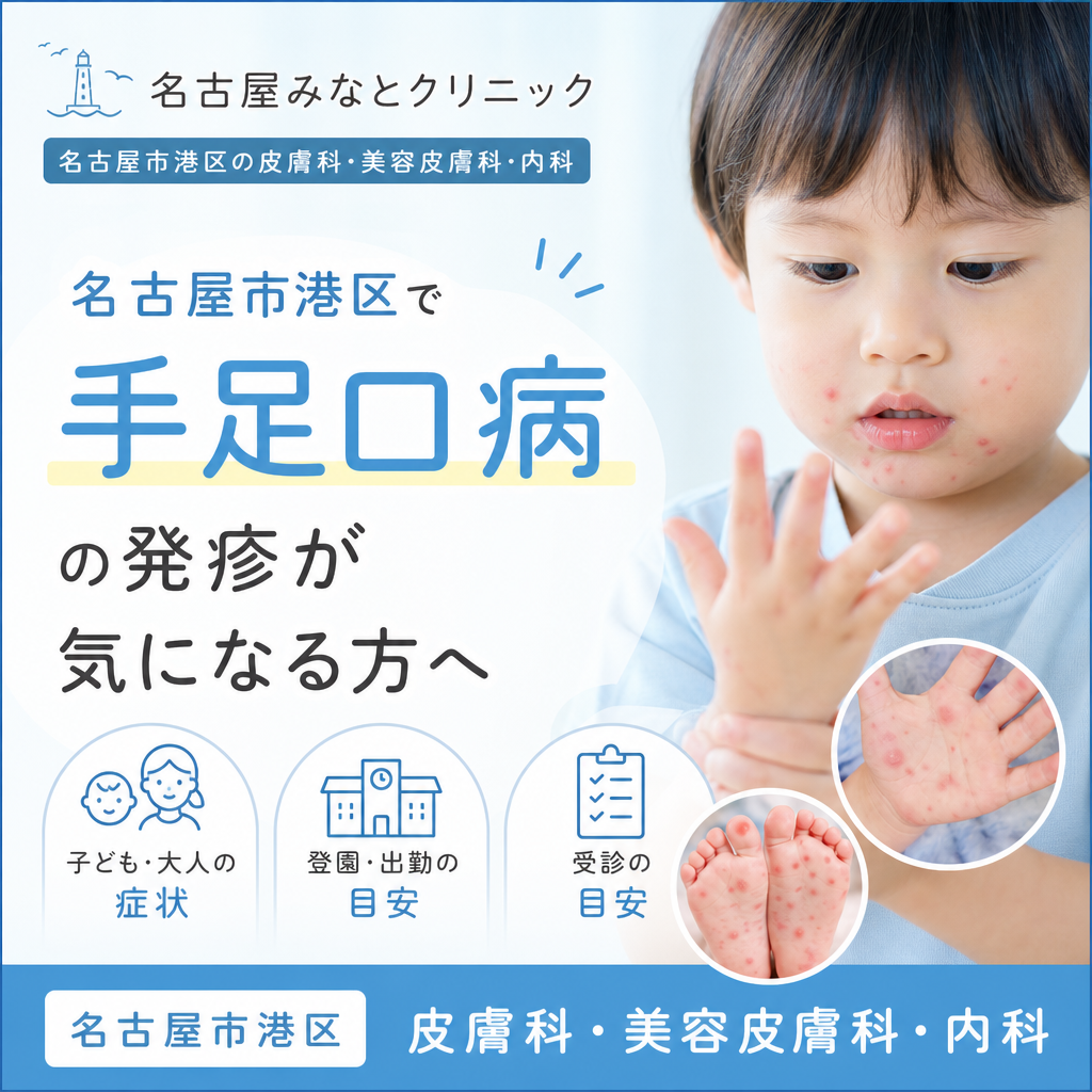 手足口病について説明する名古屋市港区の皮膚科クリニックの診察イメージ